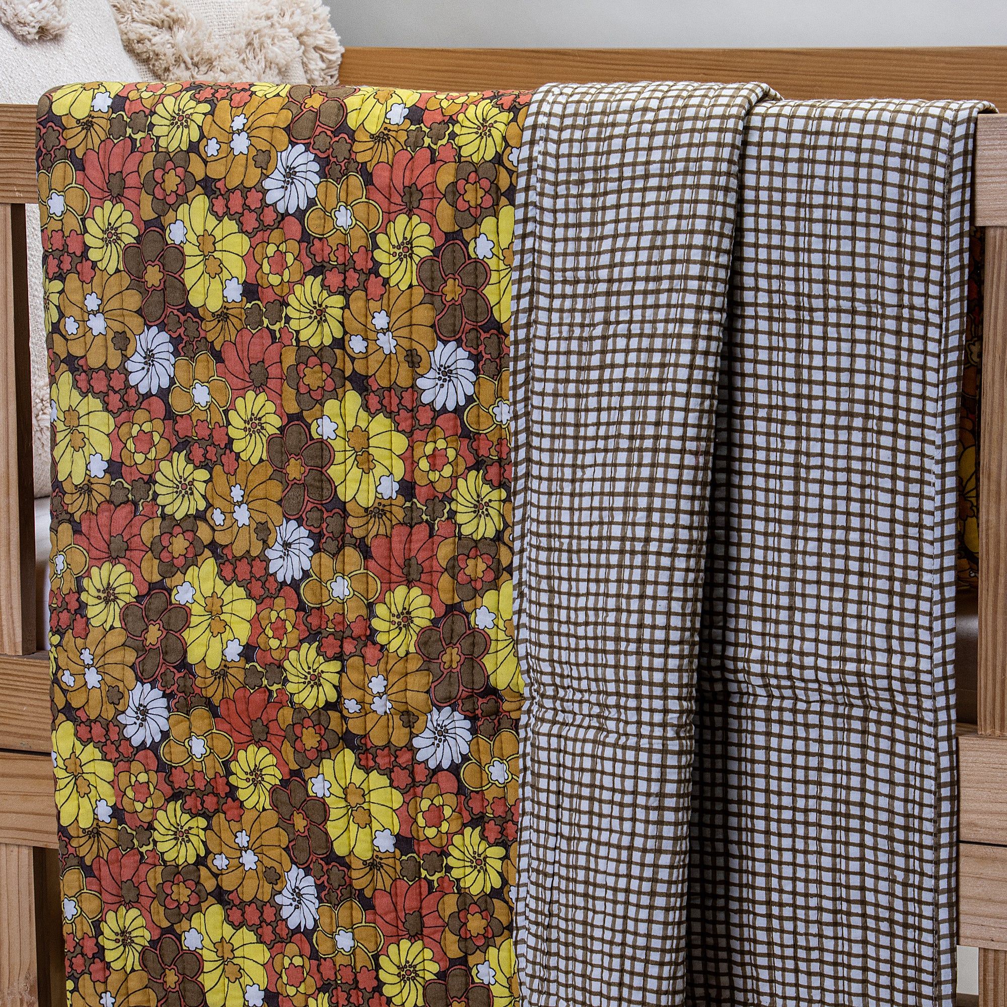 Multi Floral Hand Block Printed Reversible Cotton Baby Blankets 124